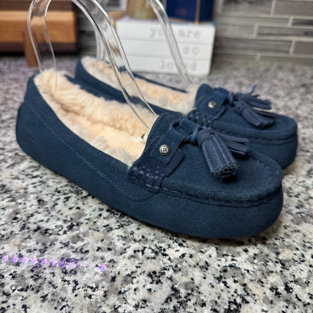 UGG | Litney Slipper Navy Blue Suede With A Sheepskin Lining and Tassel Details